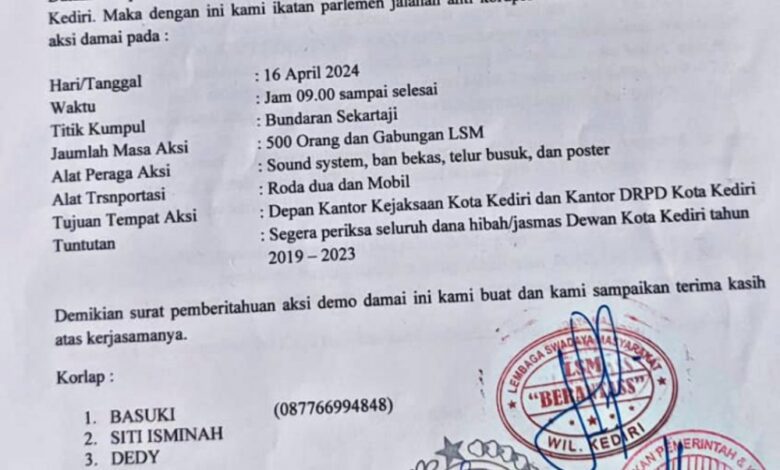 Rencana Aksi Demonstrasi Besar-Besaran di Kediri